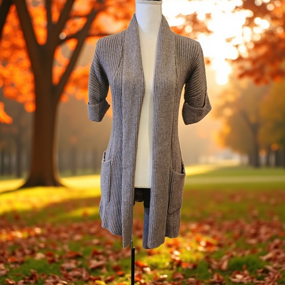 Twelfth Street by Cynthia Vincent Gray Cashmere Blend Cardigan Sweater Sz P - Picture 1 of 9